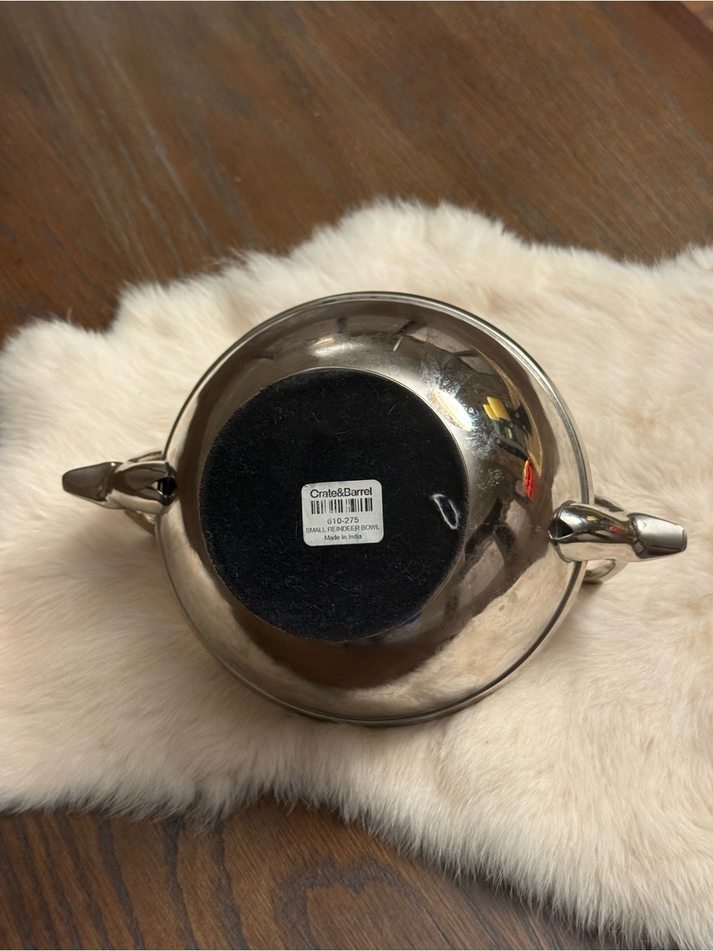 Crate & Barrel Reindeer Bowl 9” Silver Tone Fruit Cabin Christmas Holiday Lodge - Picture 4 of 5